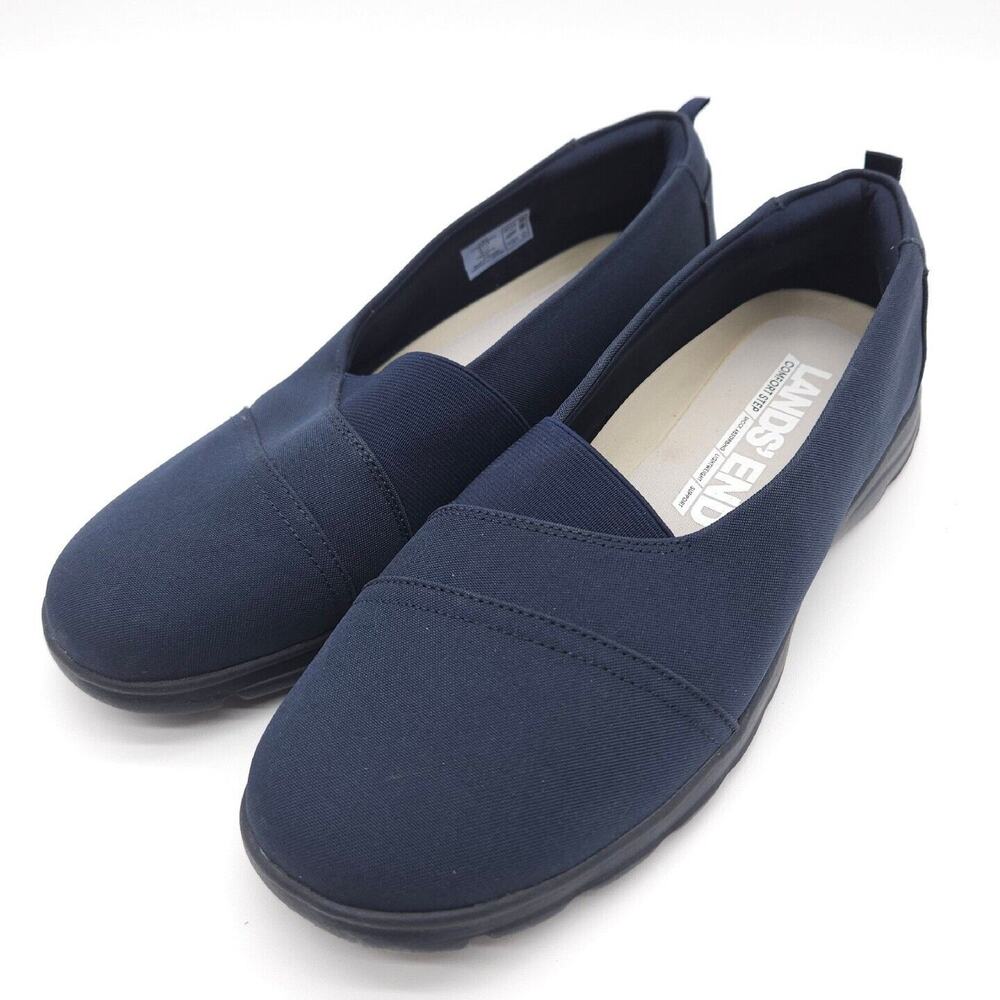 Lands End Womens 9.5B Gatas Blue Canvas Slip On Comfort Flat Loafer Shoes 516676